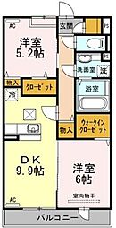 Ａｍｏｕｒ櫻花 3階2DKの間取り