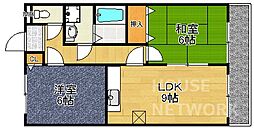 叡山電鉄鞍馬線 岩倉駅 徒歩6分の賃貸マンション 1階2LDKの間取り