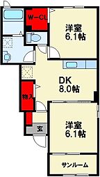 JR筑豊本線 天道駅 徒歩19分の賃貸アパート 1階2DKの間取り