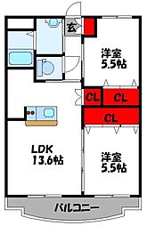 ユーミーウインクルムIII 3階2LDKの間取り