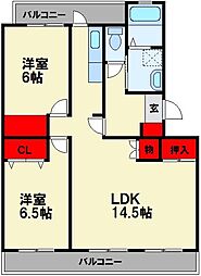 ピアレスプレイス 3階2LDKの間取り