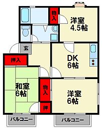 コーポラスなか 1階3DKの間取り