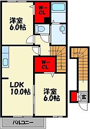 ファミールメゾン B棟 2階2LDKの間取り