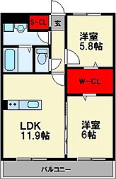 シベール太郎丸 4階2LDKの間取り