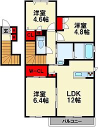 タウンハウス パルムコート B 2階3LDKの間取り