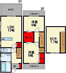 Maison Kawamiya II(メゾン カワミヤ) 2LDKの間取図画像