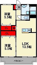 マ・メゾン潤野 2LDKの間取図画像