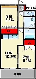 コンフォート穂波 2LDKの間取図画像