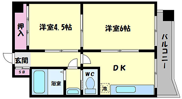 青山ハイツ ｜大阪府大阪市天王寺区東高津町(賃貸マンション2DK・2階・36.00㎡)の写真 その2