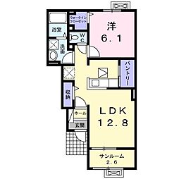 ソレイユ高岡I 1階1LDKの間取り