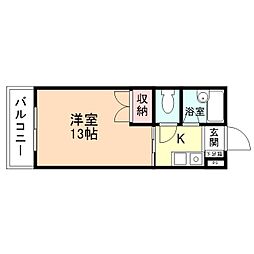ベンベデール　III 2階1Kの間取り