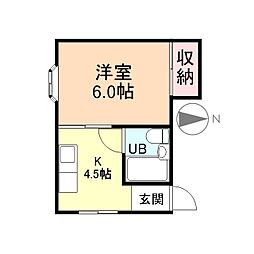 メゾン奥田本町 2階1Kの間取り