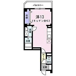 富山地鉄富山港線 越中中島駅 徒歩8分の賃貸マンション 2階ワンルームの間取り