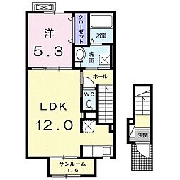 富山地方鉄道本線 稲荷町駅 徒歩3分の賃貸アパート 2階1LDKの間取り