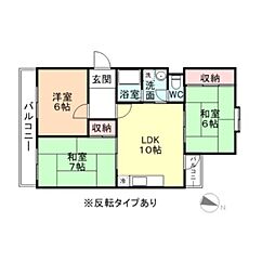 富山地方鉄道上滝線 南富山駅 徒歩22分の賃貸マンション 3階3LDKの間取り