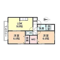 グロリアB棟 2DKの間取図画像