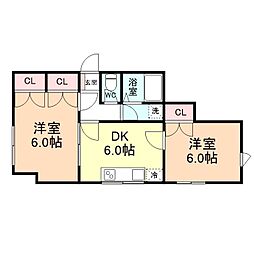 ヴィラン・オレフォス 2DKの間取図画像
