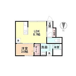 BASE稲荷元町 1LDKの間取図画像