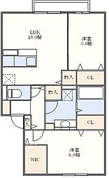 ハピネスA 2階2LDKの間取り