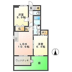 フローレンス古田A 2LDKの間取図画像