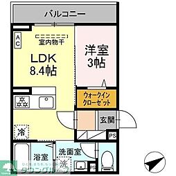 藤沢市鵠沼花沢町アパート 1LDKの間取図画像