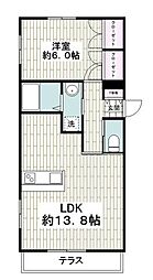 ドエルアサヒ 1LDKの間取図画像