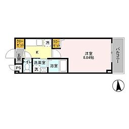 ベルレジデンス 1Kの間取図画像