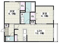 Y's F Residence II 2LDKの間取図画像