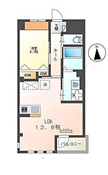 新築アリエス八本松 1LDKの間取図画像