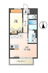 新築アリエス八本松 1LDKの間取図画像