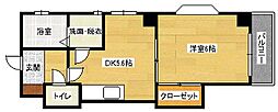 JR可部線 緑井駅 徒歩9分の賃貸マンション 2階1DKの間取り