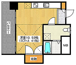 広島電鉄8系統 舟入幸町駅 徒歩2分の賃貸マンション 2階ワンルームの間取り
