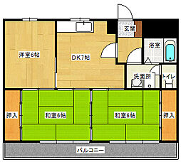 JR芸備線 矢賀駅 徒歩9分の賃貸マンション 2階3DKの間取り