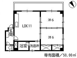 JR芸備線 矢賀駅 徒歩28分の賃貸マンション 3階2LDKの間取り