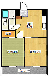 広島電鉄2系統 観音町駅 徒歩12分の賃貸マンション 2階2DKの間取り