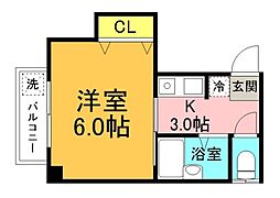 JR可部線 古市橋駅 徒歩7分の賃貸マンション 2階1Kの間取り