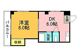 JR山陽本線 向洋駅 徒歩25分の賃貸マンション 2階1DKの間取り
