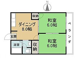 JR山陽本線 西広島駅 徒歩7分の賃貸マンション 2階2DKの間取り