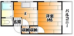 広島電鉄9系統 白島駅 徒歩5分の賃貸マンション 2階1Kの間取り