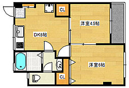 広島電鉄宮島線 古江駅 徒歩10分の賃貸マンション 3階2DKの間取り