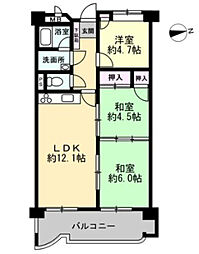 広島電鉄宮島線 古江駅 徒歩10分の賃貸マンション 2階3LDKの間取り