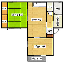 広島高速交通アストラムライン 中筋駅 徒歩10分の賃貸アパート 2階2DKの間取り