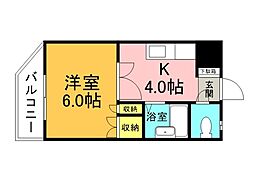 JR芸備線 矢賀駅 徒歩5分の賃貸マンション 3階1Kの間取り
