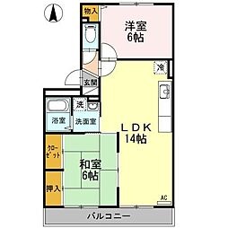 JR可部線 下祇園駅 徒歩12分の賃貸アパート 3階2LDKの間取り