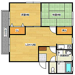 JR山陽本線 向洋駅 徒歩20分の賃貸アパート 2階2LDKの間取り
