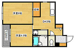 広島電鉄5系統 比治山橋駅 徒歩14分の賃貸マンション 4階2DKの間取り