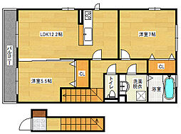 広島高速交通アストラムライン 中筋駅 徒歩11分の賃貸アパート 2階2LDKの間取り