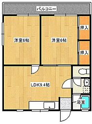 広島電鉄宮島線 東高須駅 徒歩1分の賃貸マンション 2階2LDKの間取り