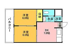 JR可部線 下祇園駅 徒歩11分の賃貸アパート 2階2DKの間取り
