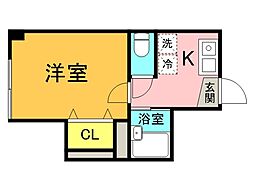 JR山陽本線 天神川駅 徒歩12分の賃貸マンション 3階1Kの間取り